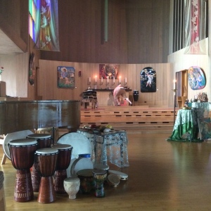 Prayer stations inside the nave.