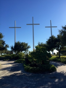 The Bethany Crosses stand by Interstate 10 and can be seen from quite a distance.